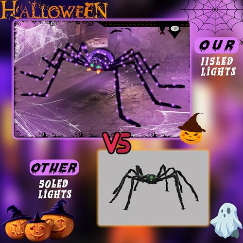 6.8Ft Giant Spider Halloween Decorations Outdoor 82" Light Up Spider with 115 LED Lights for Front Yard (Zz-005)