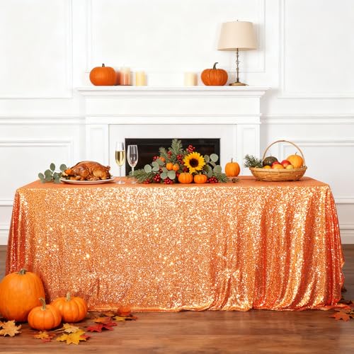 Sequin Tablecloth 60x102 Inch Orange Halloween Thanksgiving Party