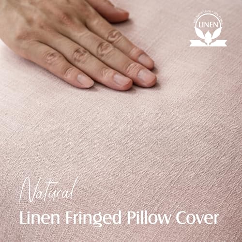 Decorative Linen Fringe Throw Pillow Covers 16×16 Light Pink (2 Count)