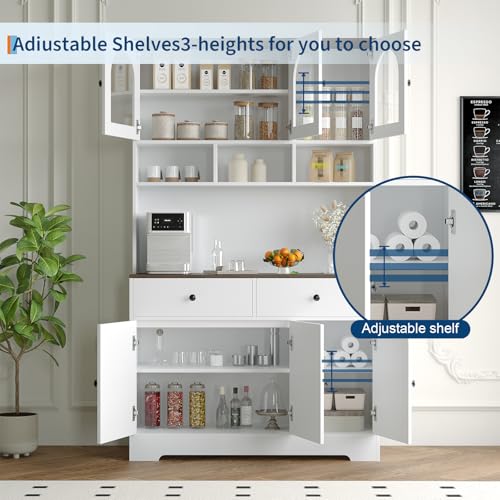 Kitchen Pantry Cabinet with Open Storage Shelves
