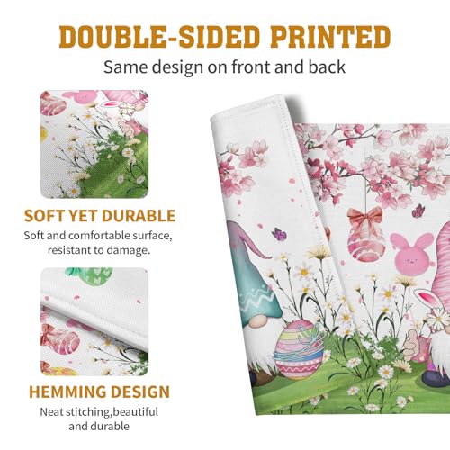 Easter Gnomes Bunny Placemats Set of 4 Easter Eggs Flowers Place Mat 12x18 Inch Seasonal Spring Farmhouse Washable Linen Table Mats for Party Kitchen Dining Outdoor Indoor Decor