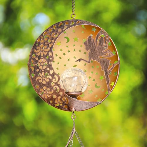 Wind Chimes Outdoor Fairy Hanging Solar Lights with 4 Aluminum Tubes