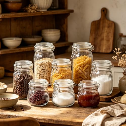 Ribbed Glass Jars with Airtight Lids 17oz 6 Pack Wide Mouth Pickling (6 Count)