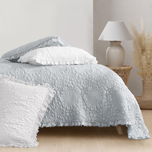 Light Blue Ruffled Quilt Twin Size