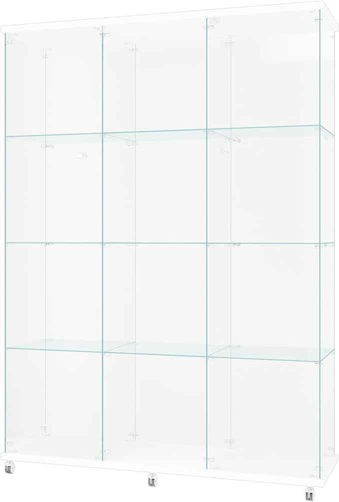 Beauty4U Glass Display Cabinet with 12 Shelves, Extra Large 3 Columns 2 Doors Curio Cabinets for Living Room, Bedroom, Office, White Floor Standing DIY Glass Bookshelf, Quick Installation