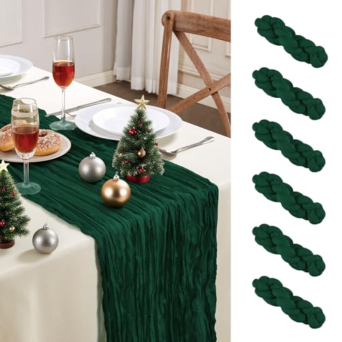 6 Pack Emerald Green Cheesecloth Table Runner 35×120 Inch Boho Home Decor (175.2 Sq Ft)