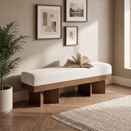 55" Entryway Bench with Faux Lamb Wool