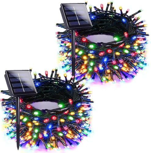 Solar Christmas Lights Outdoor 2 Pack 66FT 200 LED String Lights Multicolor (2 Count)