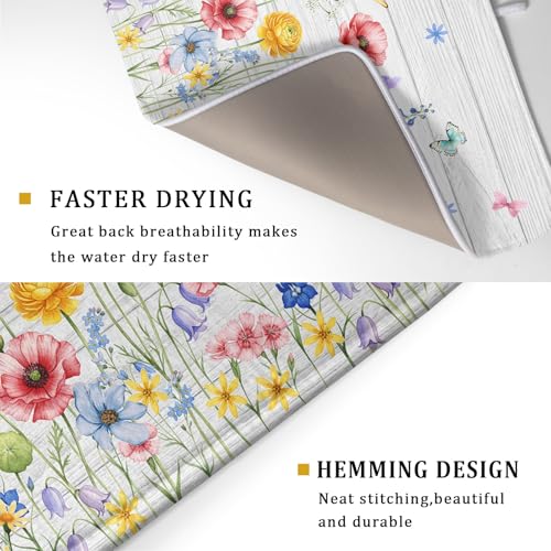 Spring Summer Dish Drying Mat for Kitchen Counter Farmhouse Watercolor Floral Super Absorbent Reversible Microfiber Kitchen Countertop Protector Dishes Pad Large 18x24 inch