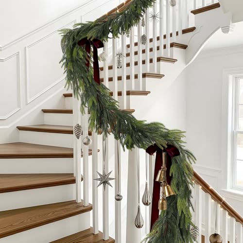 15FT Christmas Norfolk Pine Garland Real Touch Pine Artificial Garlands Faux Greenery Garland Winter Christmas Garland for Table Mantle Fireplace Indoor Outdoor Xmas Decorations (15 Foot)
