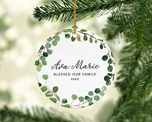 Personalized Round Ceramic Porcelain Christmas Ornament Keepsake Adoption New Baby Gift
