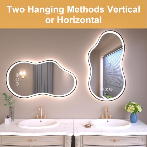 20''x36'' Irregular LED Bathroom Mirror with Lights & Black Frame