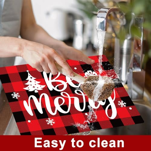 Christmas Placemats Set of 6 Red and Black Plastic Table Mat 17×13×0.04in (6 Count)