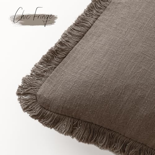 Decorative Linen Fringe Throw Pillow Covers 24×24 Light Coffee