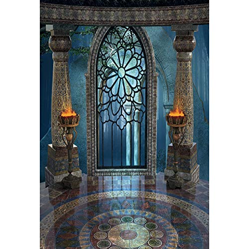 7x10ft Medieval Castle Backdrop for Photoshoot Portrait Pillar Torch Gothic Stone Tower Ancient Old Fortress Interior Photography Background Halloween Party Decor Wallpaper Photo Studio Props