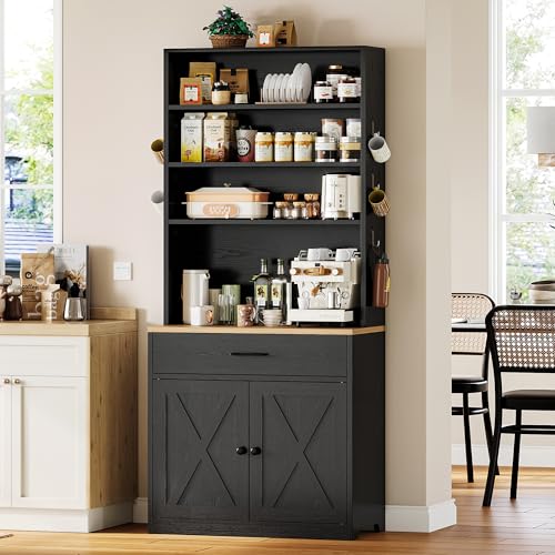 Bakers Rack Microwave Stand with Customizable Pegboard and Storage