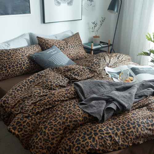 Full Comforter Set Leopard Print Comforter 3 Pieces Animal Cheetah Printed Comforter Set Soft Fluffy Brown