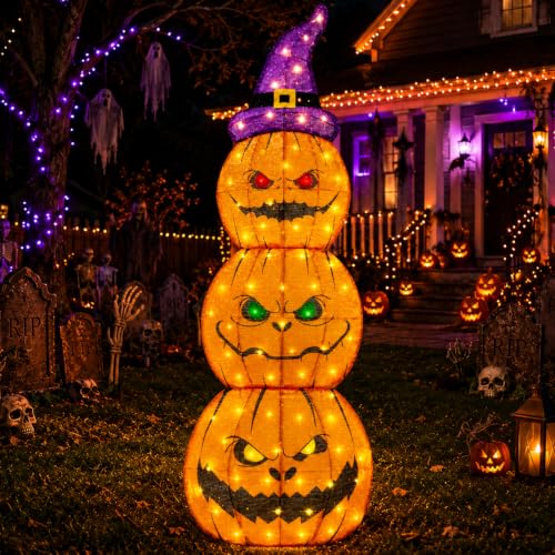 3 Pack 6FT Giant Halloween Decorations Outdoor Light Up Pumpkin Decor