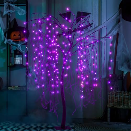 7 Feet Halloween Willow Tree with Spiders (Purple)