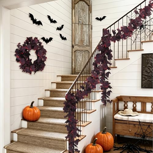 Fall Maple Leaf Garland Artificial Vintage Burgundy Maple Vine 2Pcs (2 Count)