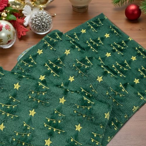 Christmas Table Runner Christmas Trees Green Soft Plush Faux Fur 13x72 Inch