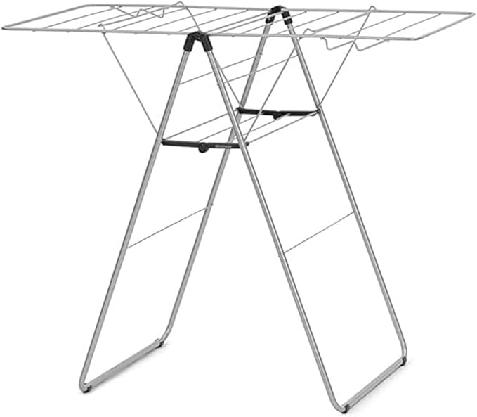 Brabantia HangOn Compact Clothes Drying Rack | 49ft (15m) | Metallic Gray | Small Indoor Clothes Airer Laundry Stand with 2 Fold-out Wings & Hanger Hooks, Folds Flat, Ideal for Condos | Fits Full Load