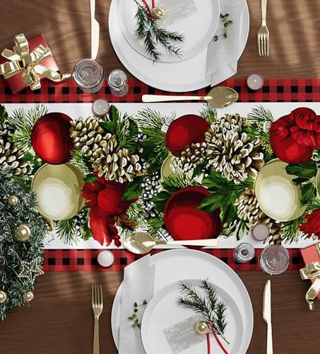 Table Runner for Christmas Decorations with Red and Black Buffalo