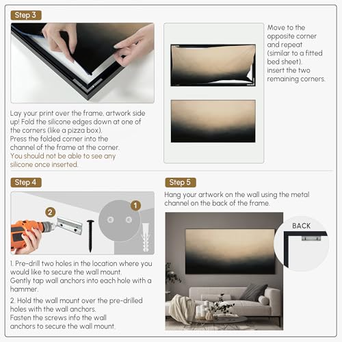 24"x46" Extra Large Framed Wall Art Soft Cream and Dark Abstract Landscape Illustration for Home Living Room Bedroom Decor