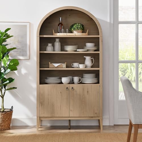 Nolan Tall Arched Storage Display Cabinet in Light Oak