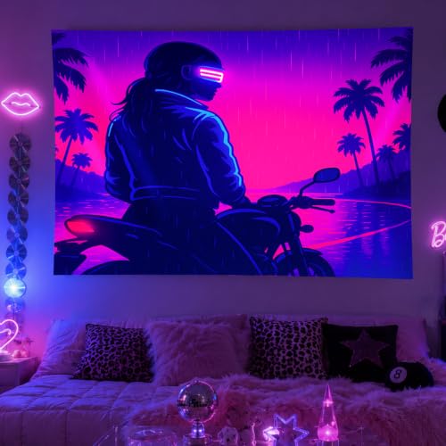 Blacklight Tapestry Biker Retro Wall Hanging 78 x 59 Inch