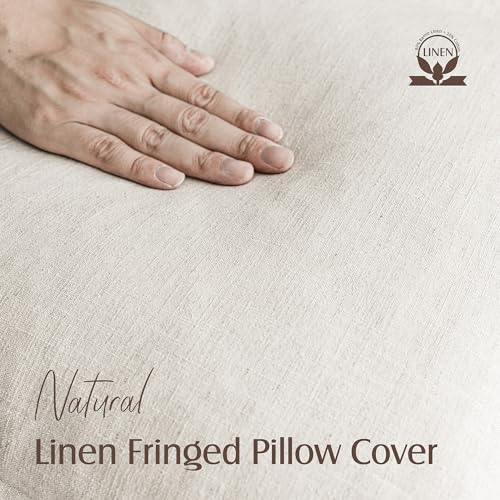 Boho Linen Fringe Lumbar Throw Pillow Covers 12×24 Natural Beige (2 Count)