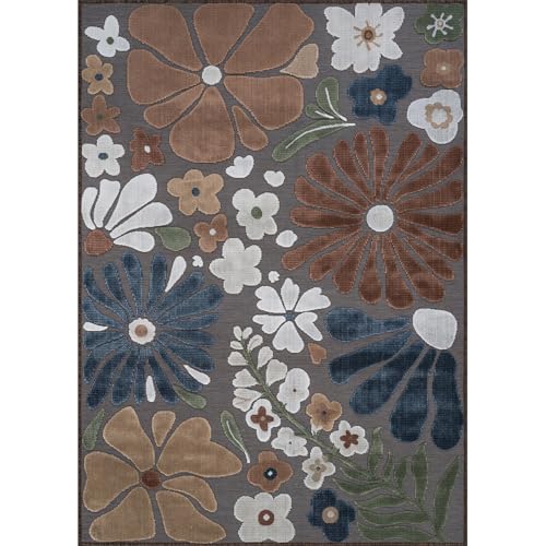 Outdoor Rug 5x7 Modern Floral Tropical Area Rugs for Outdoor and Indoor Patio Easy to Clean Non Shedding Living Room Porch Garden Washable Outside Carpet (35 Sq Ft)