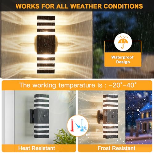 Motion Sensor Outdoor Wall Light Fixture Up Down Porch Lights Modern Dusk to Dawn Exterior Sconce Wall Mount Outside Coach Lantern for House Front Door Garage