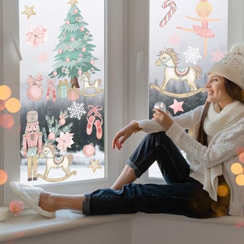 Pink Christmas Window Clings
