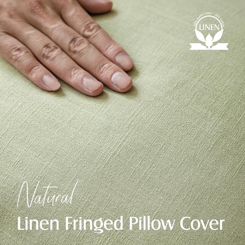 Decorative Linen Fringe Throw Pillow Covers 26×26 Light Green (2 Count)