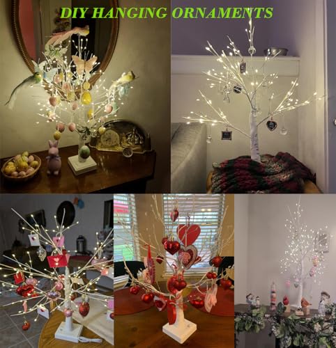 2FT Fairy Birch Tree with 144 LED Lights Artificial Tree Lamp with Timer for Easter Christmas Decoration Light Spirit Tree USB
