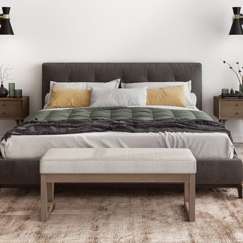 Milltown 44" Wide Tweed Look Rectangle Ottoman in Platinum