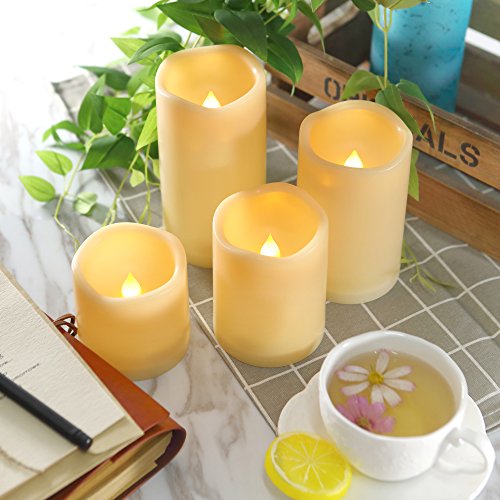 Outdoor Battery Operated Flameless LED Pillar Candles with Auto Timer 4 PCS