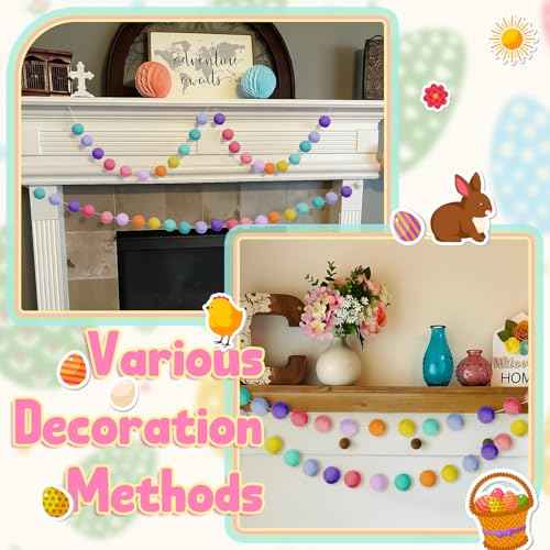 2 Pcs 2 Inch Large Pastel Pom Pom Garland Colorful Pastel Garlands Decor 13 ft Spring Felt Ball Banner for Home Classroom Mantle Decor Baby Shower Party Hanging Wall Decoration (2 Count)