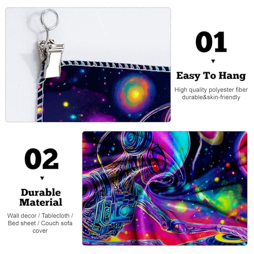 Blacklight Space Astronaut Tapestry UV Reactive Galaxy Planet Glow in Dark Tapestries Black Light Poster Neon Wall Hanging Art for bedroom Living Room