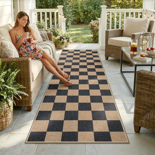 Checkered Easy Jute Kitchen Runner Rug
