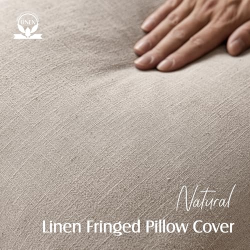 Boho Linen Fringe Lumbar Throw Pillow Covers 12×20 Natural Linen (2 Count)