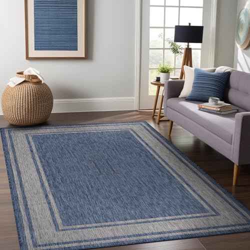 Outdoor Rug 8x10 Modern Bordered Area Rugs for Indoor and Outdoor Patio Deck Porch Garden Waterproof Weather Sun Resistant Washable Outside Carpet (80 Sq Ft)
