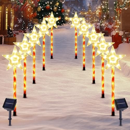 Solar Christmas Star Pathway Lights Outdoor Decorations (10 Count)