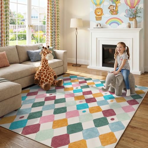 8x8 Square Rug Washable Kids Colorful Classroom Playmat Confetti (64 Sq Ft)