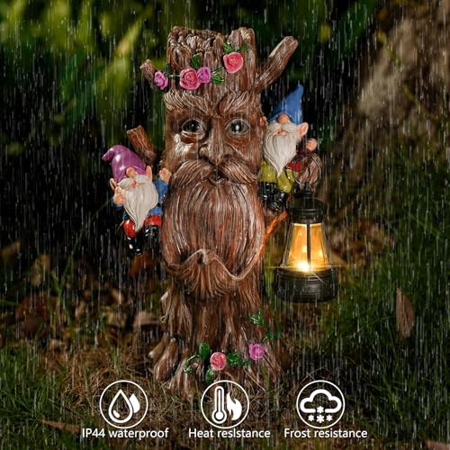 Outdoor Tree Face Garden Gnome Statue with Lantern