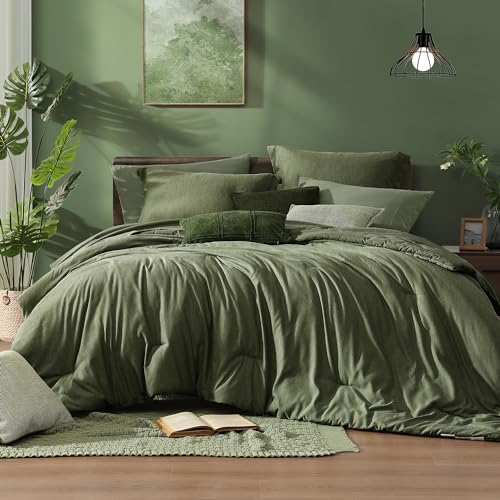 Full Size Comforter Set Olive Green 7 Pieces Bed in a Bag