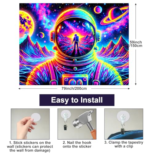 Blacklight Tapestry Space Astronaut UV Backdrop 78 x 59 Inch