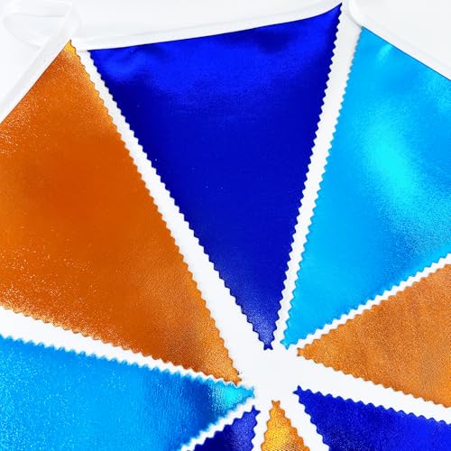 Orange Blue Party Decorations Metallic Fabric Triangle Pennant Flag Bunting Banner Garland for Birthday Baby Shower Graduation Bridal Shower Wedding Bachelorette Engagement Space Theme Party Supplies (36 Count)