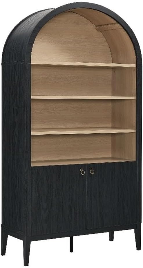 Modway Nolan Tall Arched Storage Display Cabinet in Black - 74 Inch Arch Bookshelf with Open and Closed Shelving - Modern Accent Cabinet for Living Room, Dining Room